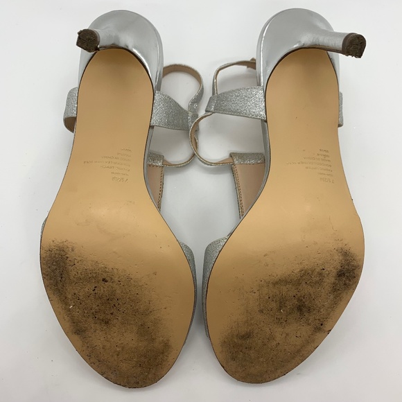 I. Miller Sparkly 4" Sandals Platinum 7 1/2 Shimmer Sparkle Strap Stilettos - Picture 7 of 10